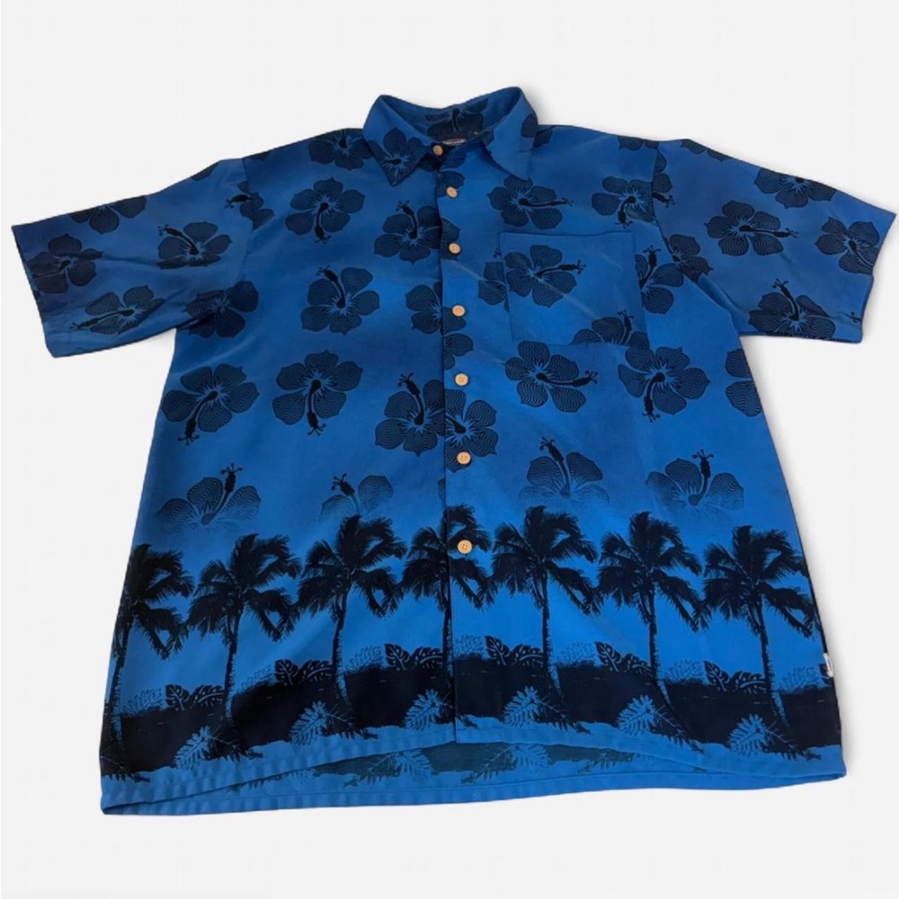 Blue Hawaiian Floral Short Sleeve Button-Down Shirt